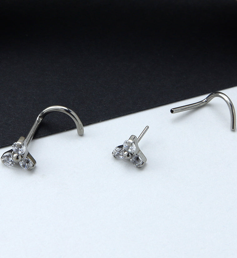 Triple CZ Titanium Threadless Nose Screw Ring | UrbanBodyJewelry.com