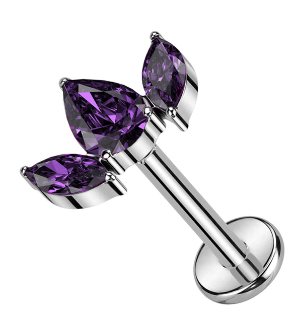 Triple Empress Purple CZ Titanium Internally Threaded Labret