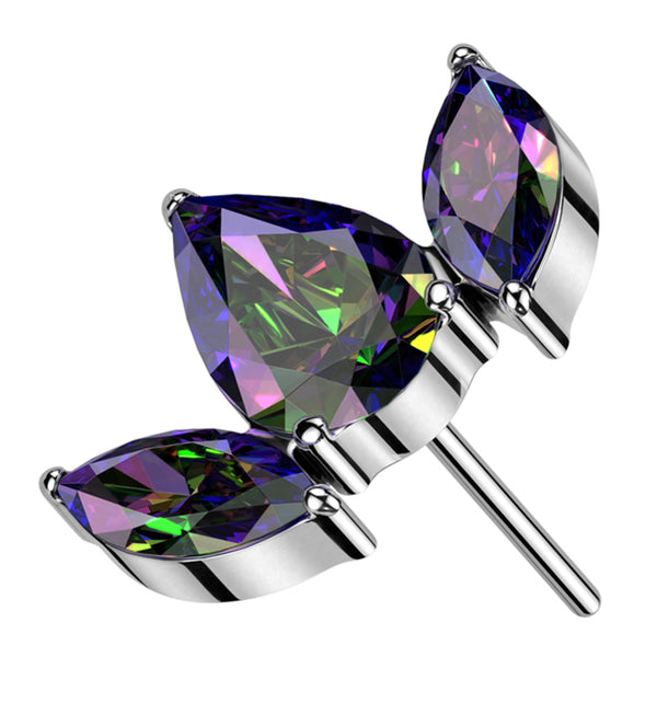 Triple Empress Teardrop Black Aurora CZ Threadless Titanium Top