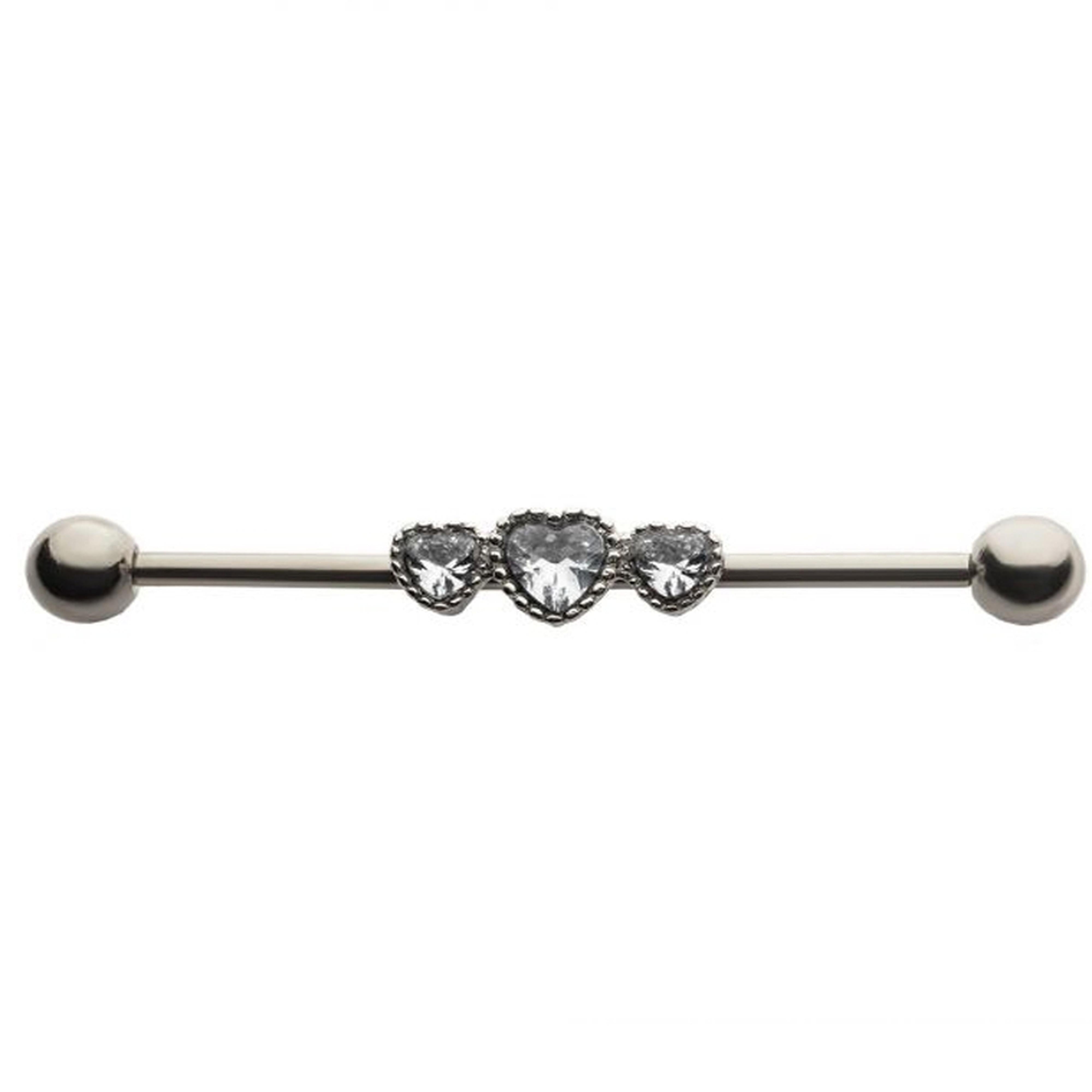 Triple Heart Gem Industrial Barbell