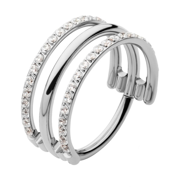 Triple Interval Double Outer CZ Row Titanium Hinged Segment Ring