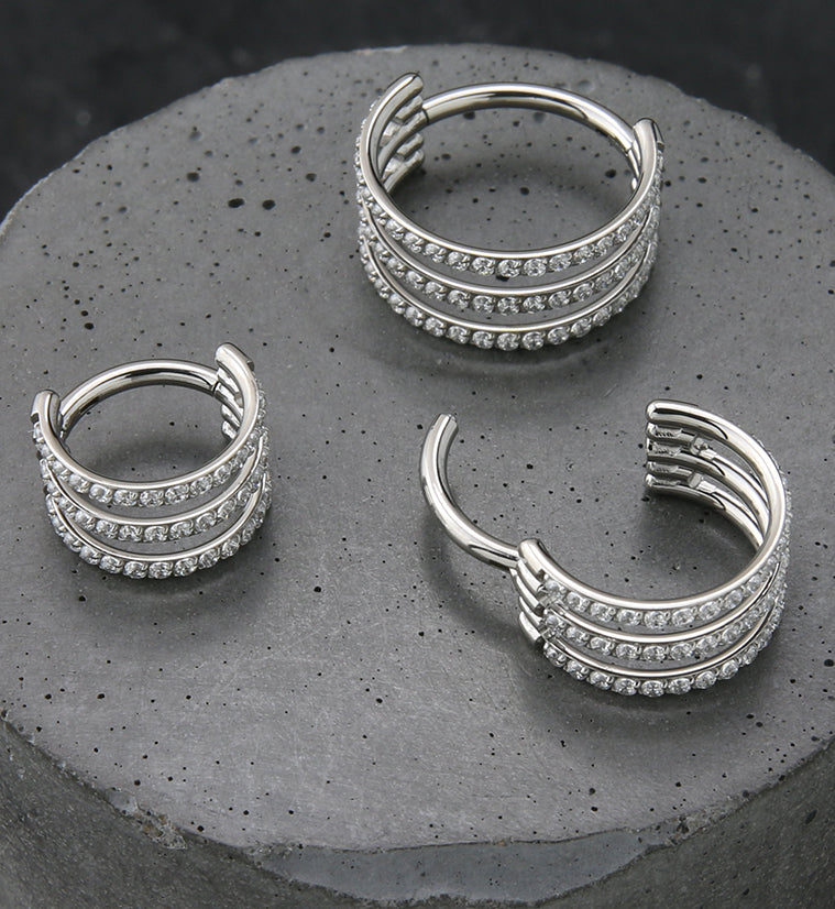 Triple Interval Triple CZ Row Titanium Hinged Segment Ring
