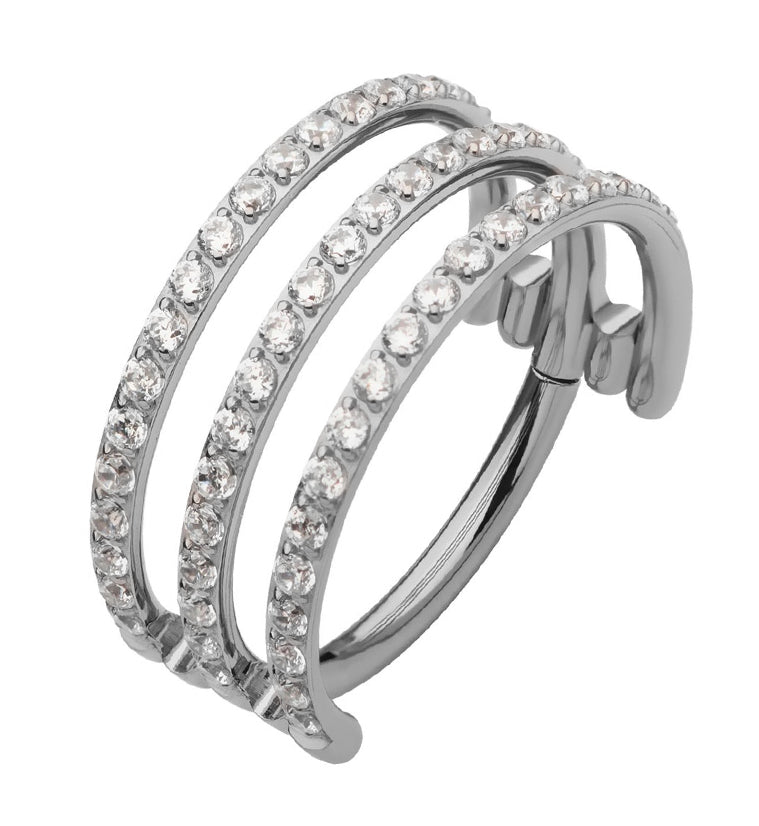 Triple Interval Triple CZ Row Titanium Hinged Segment Ring