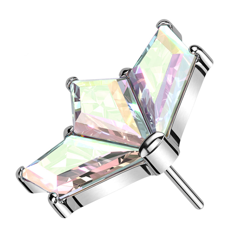 Triple Kite Rainbow Aurora CZ Threadless Titanium Top