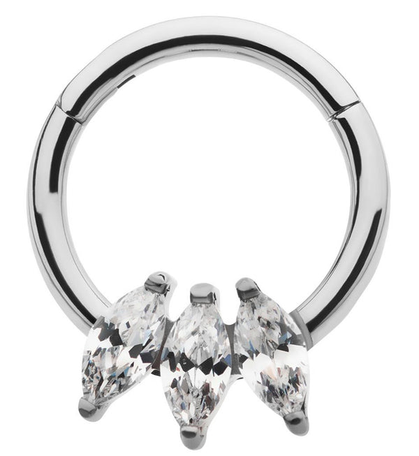 Triple Marquise CZ Titanium Hinged Segment Ring