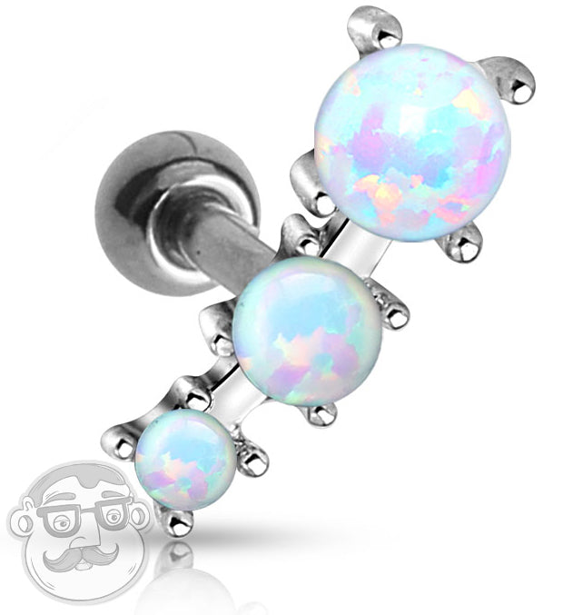 Triple Opalite Ball Steel Cartilage / Tragus Ring