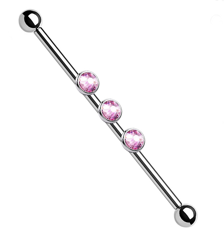 Triple Pink CZ Titanium Industrial Barbell