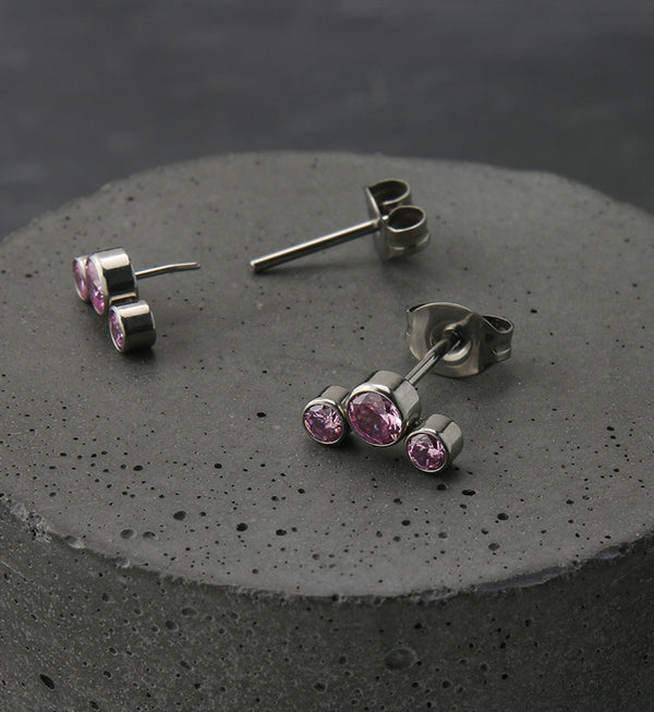 Triple Pink CZ Titanium Threadless Earrings