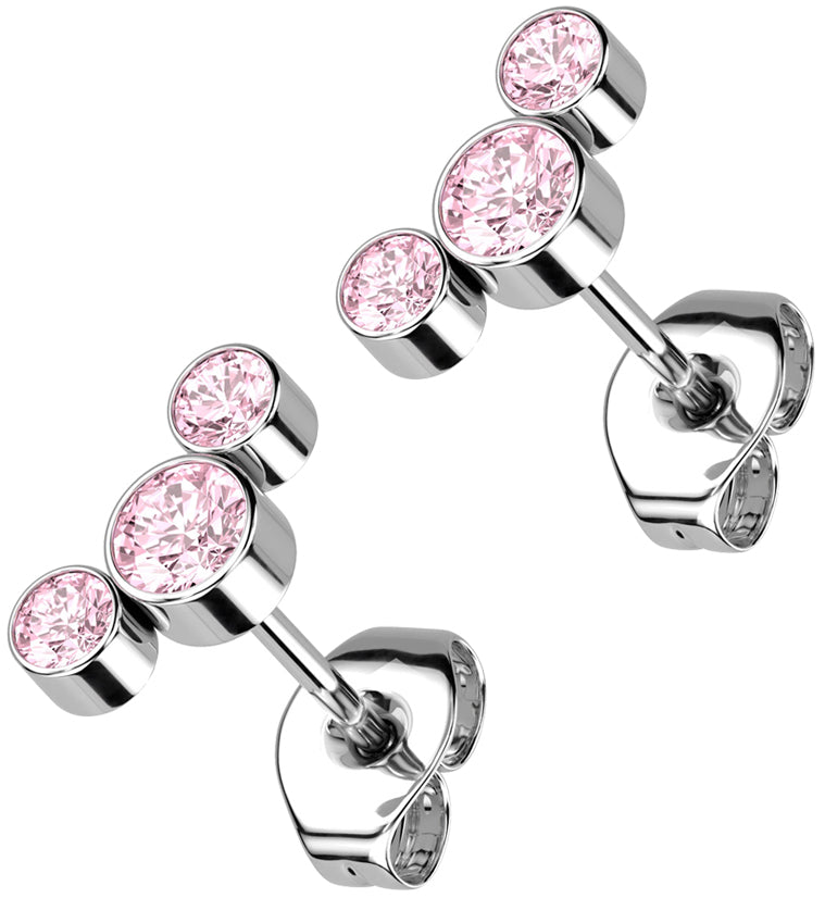 Triple Pink CZ Titanium Threadless Earrings