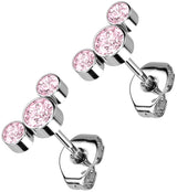 Triple Pink CZ Titanium Threadless Earrings