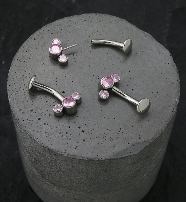 Triple Pink CZ Titanium Threadless Floating Belly Button Ring