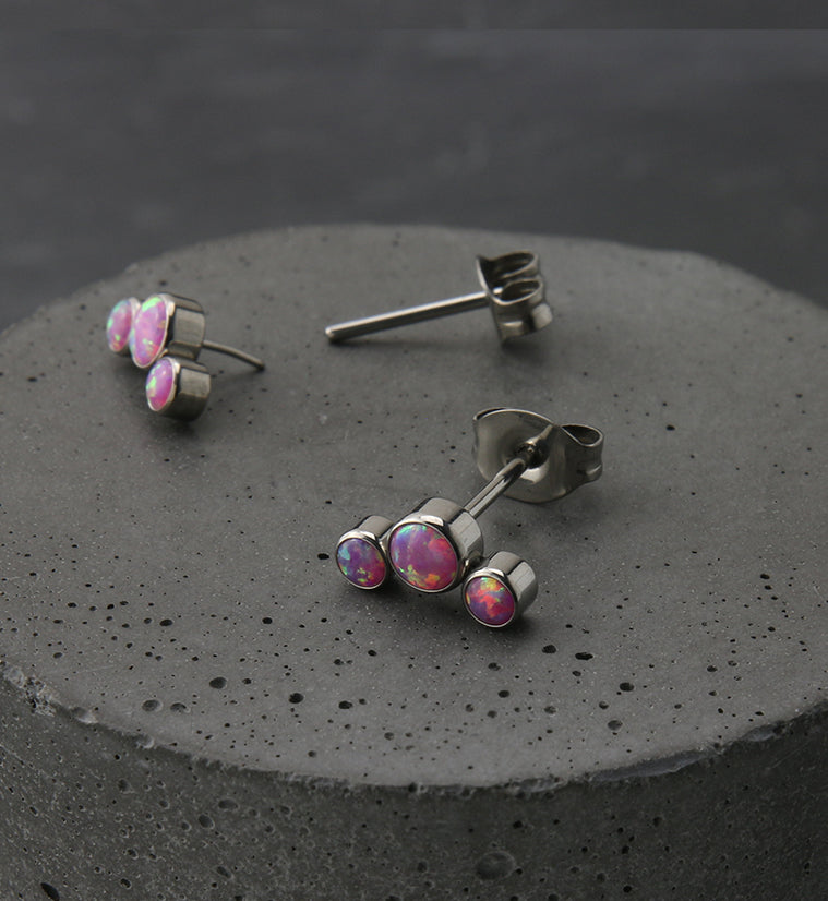 Triple Pink Opalite Titanium Threadless Earrings