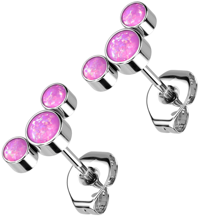 Triple Pink Opalite Titanium Threadless Earrings