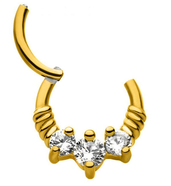 Gold PVD Triple Prong CZ Hinged Segment Ring