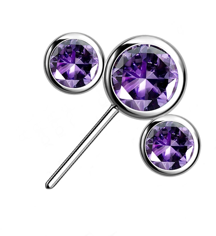 Triple Purple CZ Titanium Side Facing Threadless Top
