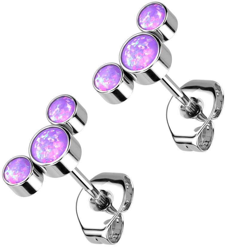 Triple Purple Opalite Titanium Threadless Earrings