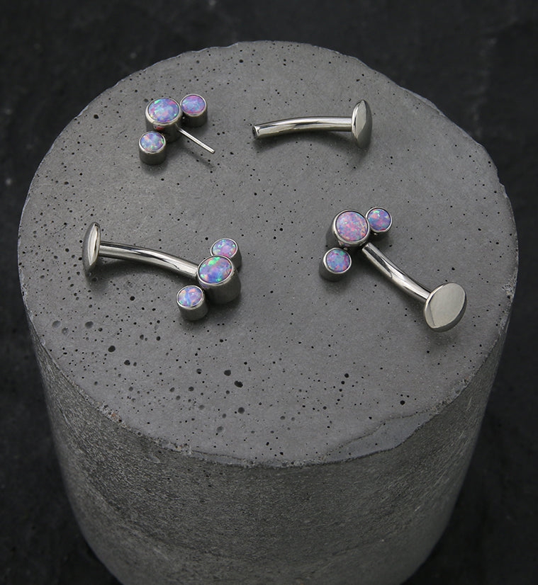 Triple Purple Opalite Titanium Threadless Floating Belly Button Ring