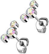 Triple Rainbow Aurora CZ Titanium Threadless Earrings
