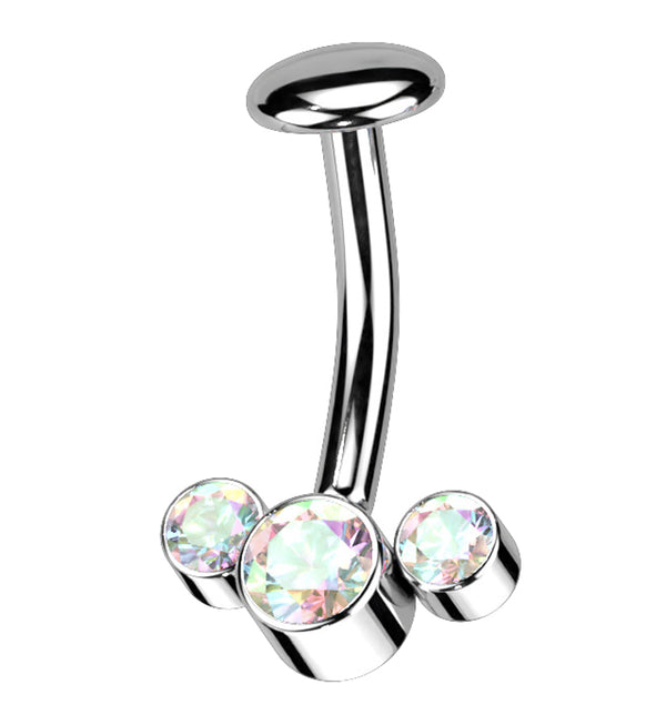 Triple Rainbow Aurora CZ Titanium Threadless Floating Belly Button Ring