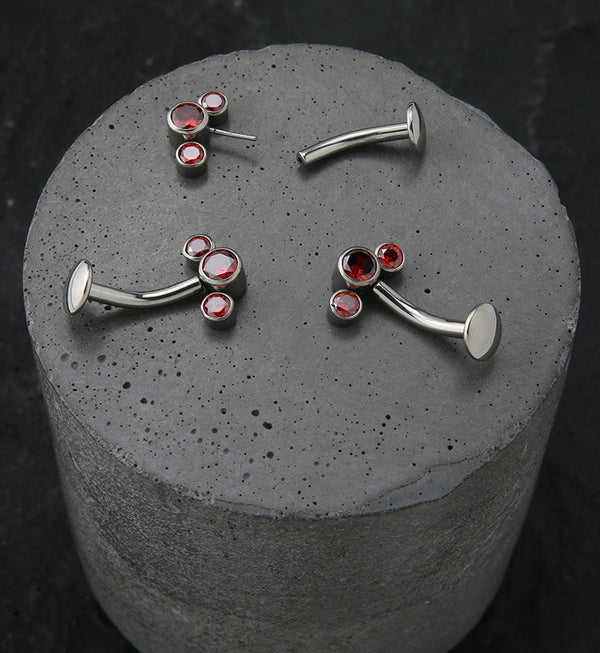 Triple Red CZ Titanium Threadless Floating Belly Button Ring