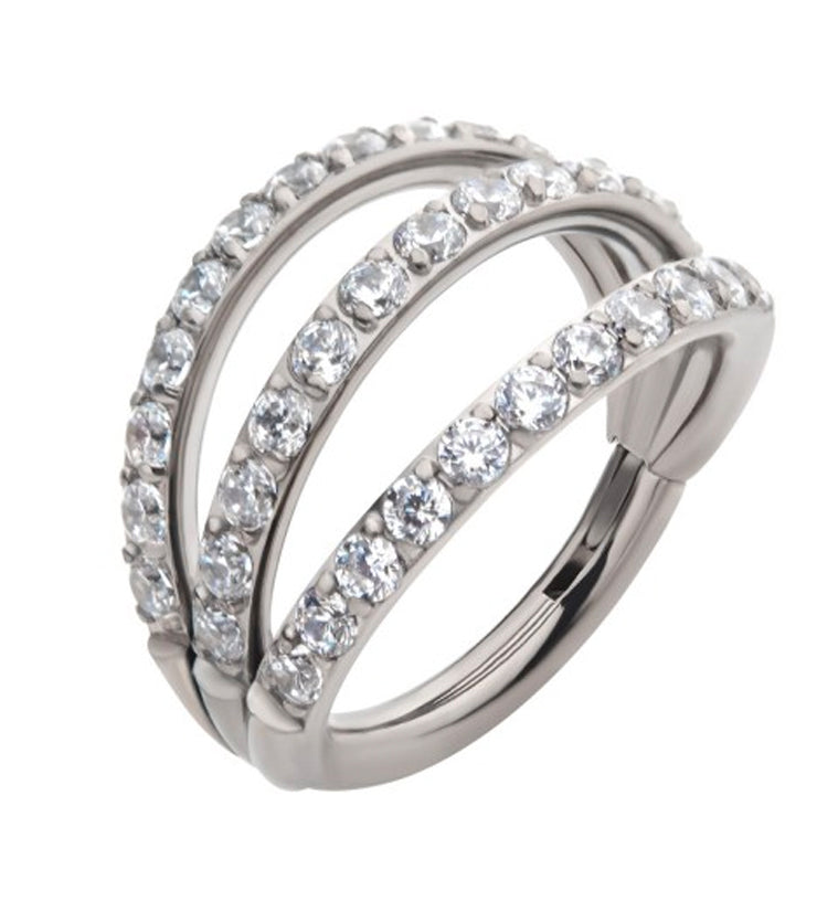 Triple CZ Row Titanium Hinged Segment Ring