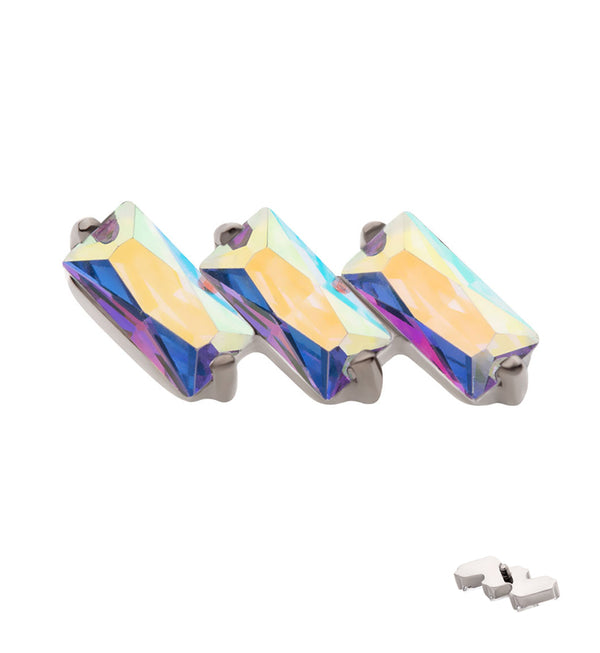 Triple Slant Rainbow Aurora CZ Internally Threaded Titanium Top
