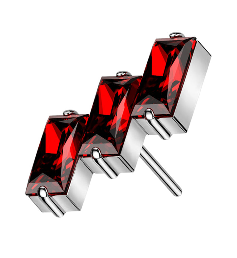 Triple Slant Red CZ Threadless Titanium Top
