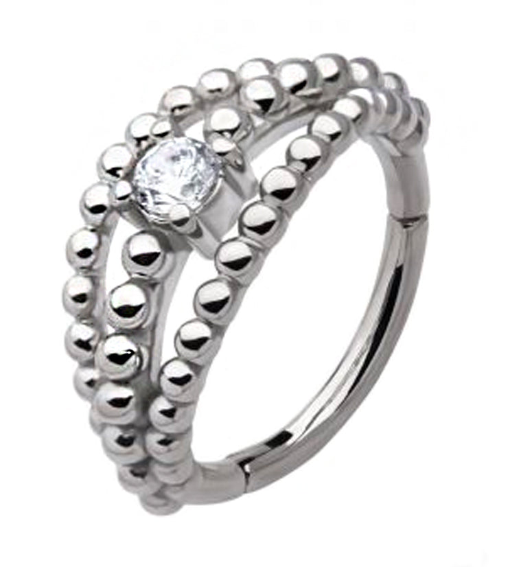 Triple Stacked Bead CZ Hinged Segment Ring