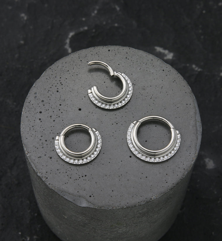 Triple Stacked CZ Titanium Hinged Segment Ring