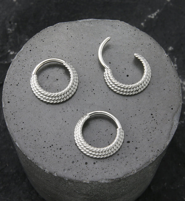 Triple Stacked Twist Stainless Steel Hinged Segment Ring
