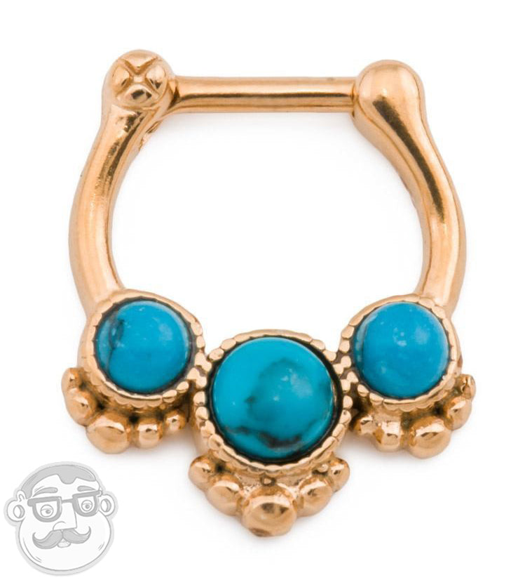Gold PVD Triple Turquoise Stone Septum Clicker