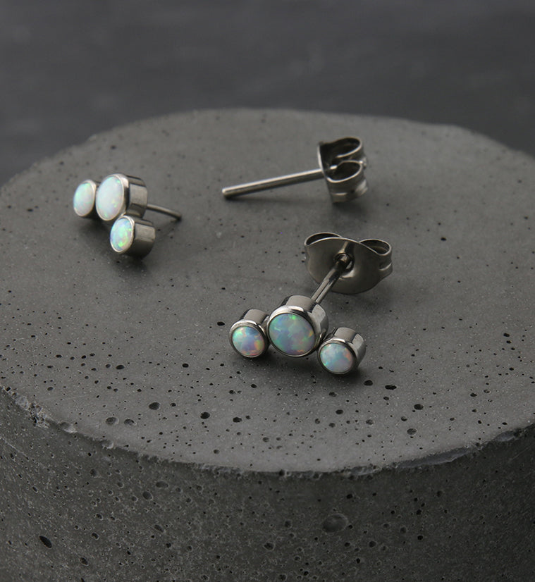 Triple White Opalite Titanium Threadless Earrings