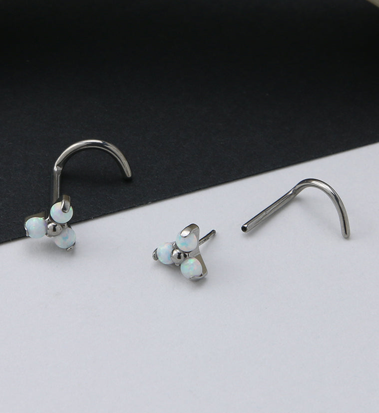 Triple White Opalite Titanium Threadless Nose Screw Ring