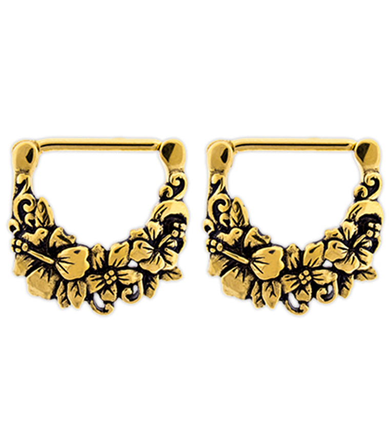 14G Gold PVD Hibiscus Nipple Clicker