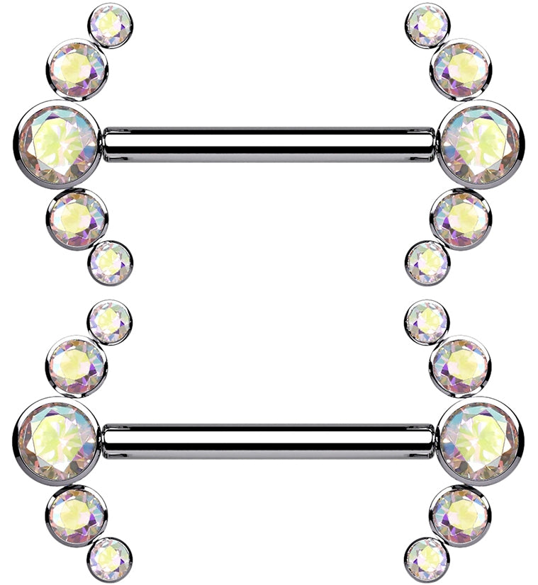 14G Truce Rainbow Aurora CZ Titanium Nipple Ring Barbell
