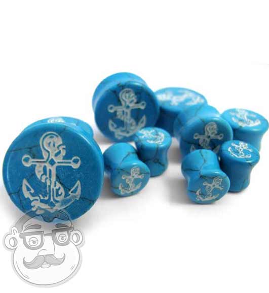 Turquoise Anchor Engraved Stone Plugs