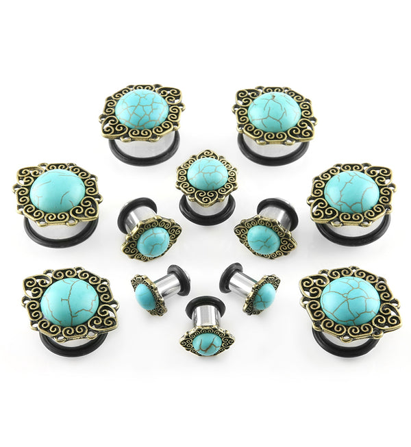 Turquiose Stone Cabochon Front Steel Plugs