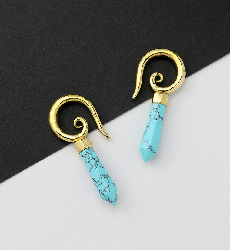 Turquoise Cutlas Brass Ear Weights