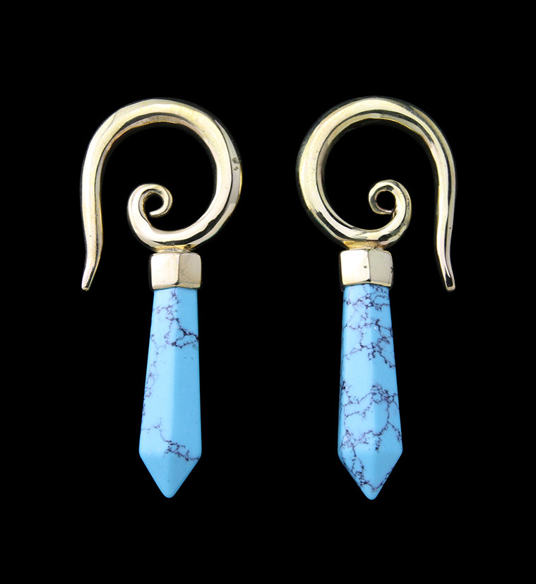 Turquoise Cutlas Brass Ear Weights