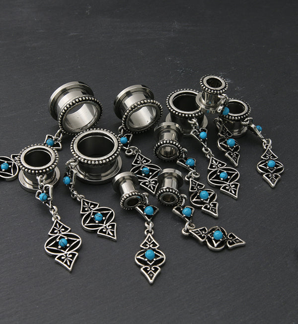 Turquoise Dangle Charm Stainless Steel Tunnel Plugs