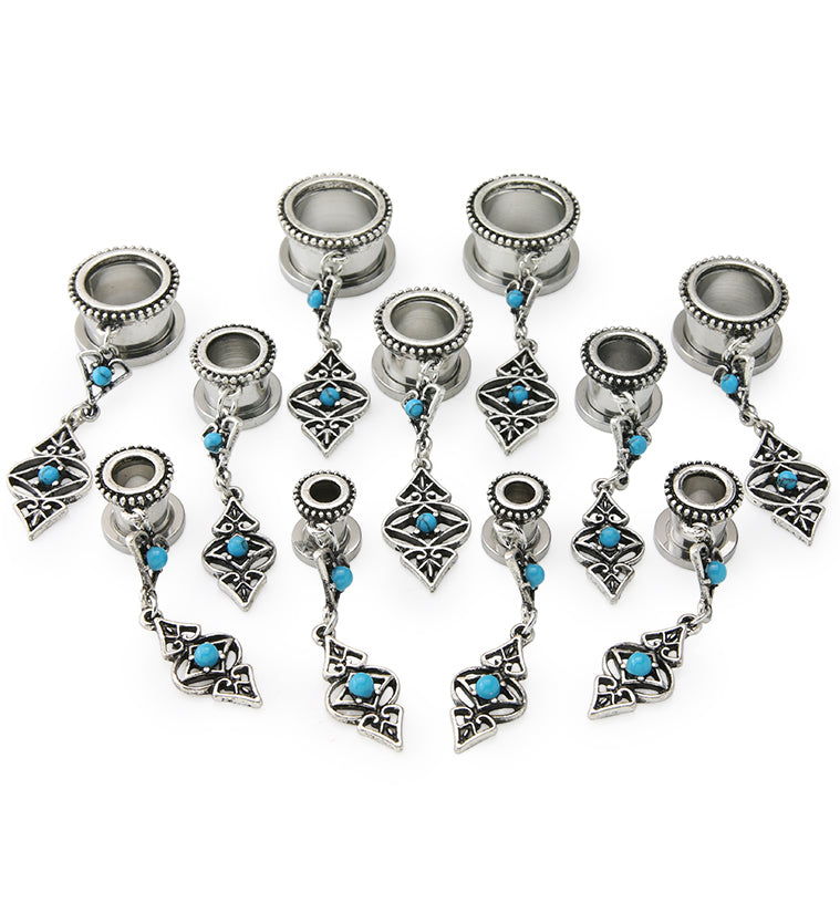 Turquoise Dangle Charm Stainless Steel Tunnel Plugs
