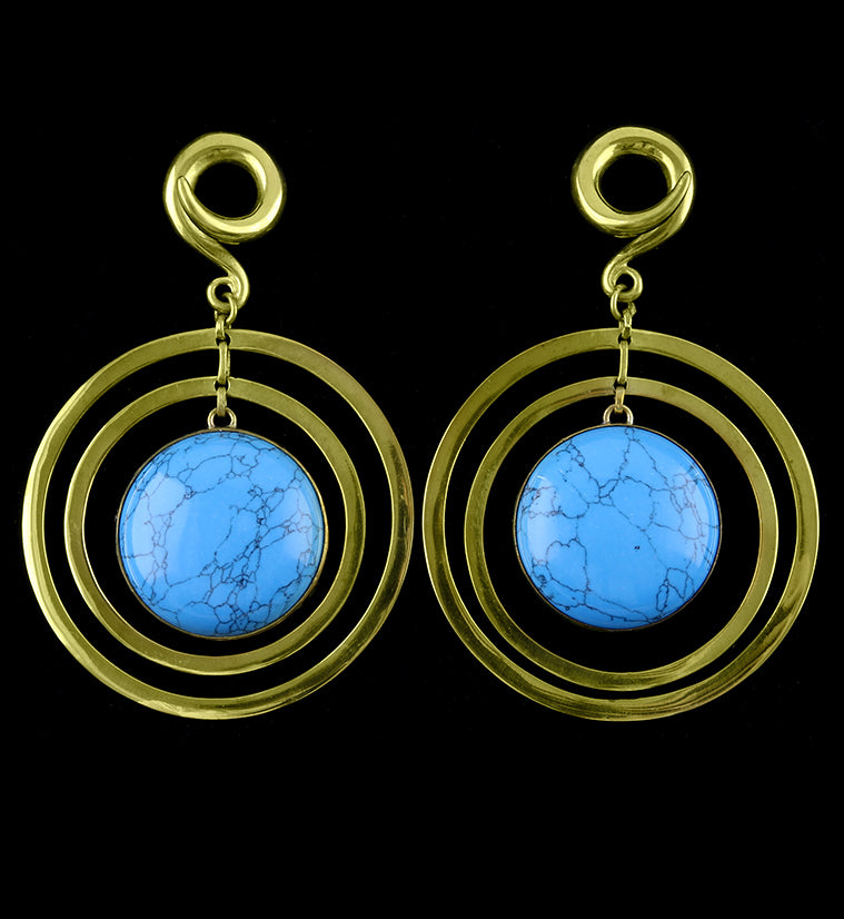 Turquoise Howlite Double Hoop Brass Ear Weights