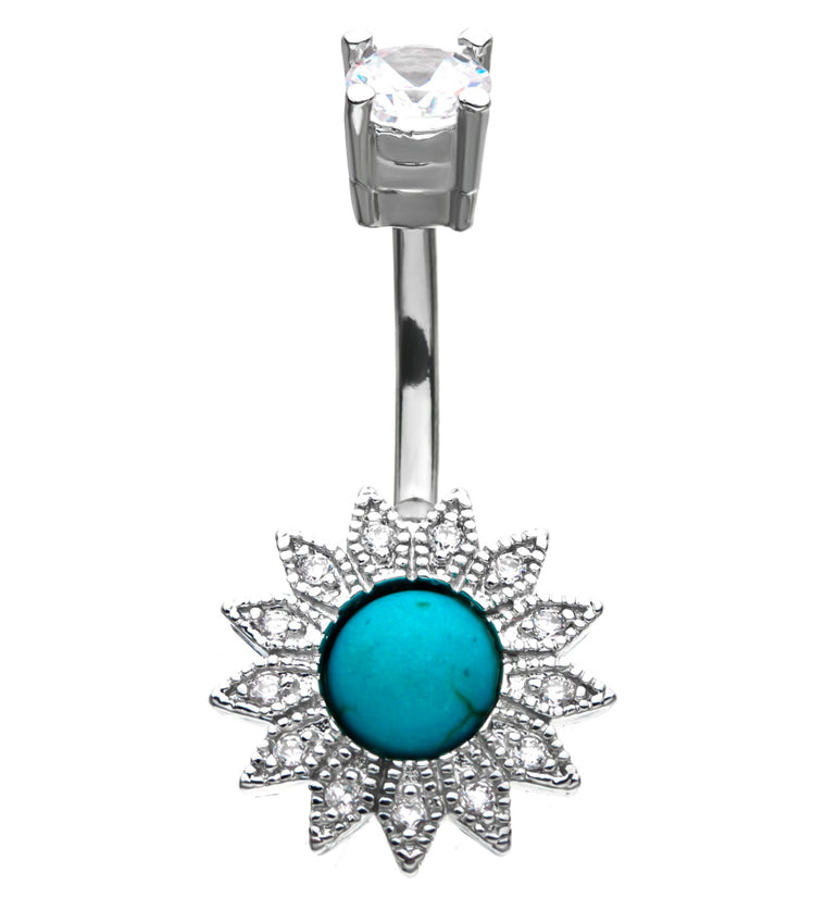 Turquoise Howlite Stone Flower Belly Button Ring