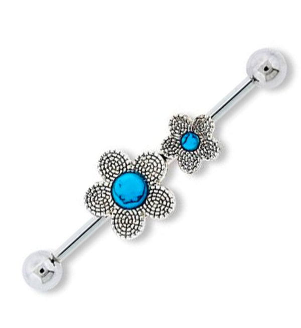 Flower with Turquoise Howlite Stone Industrial Barbell