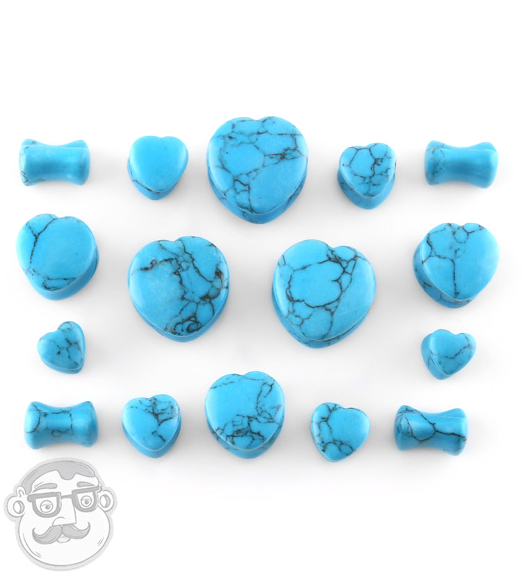 Turquoise Howlite Stone Heart Shape Plugs
