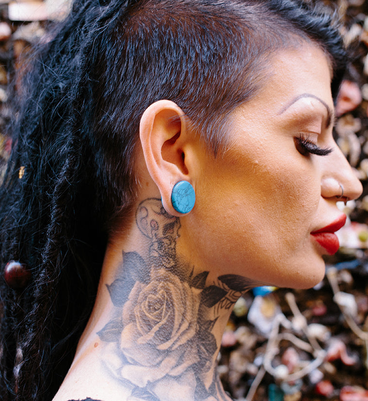 Turquoise Howlite Stone Double Flare Plugs