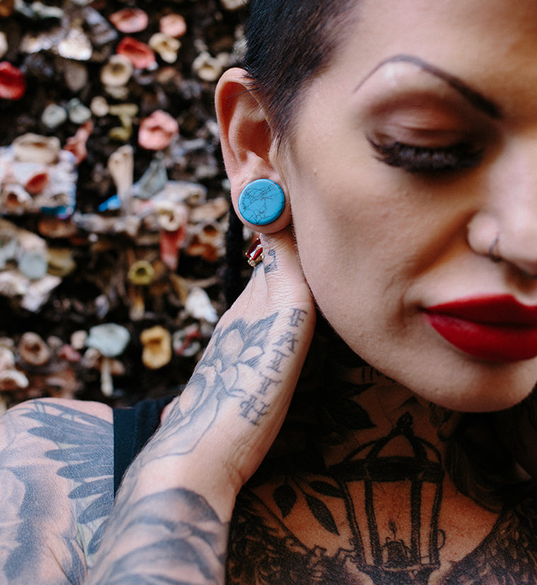 Turquoise Howlite Stone Double Flare Plugs