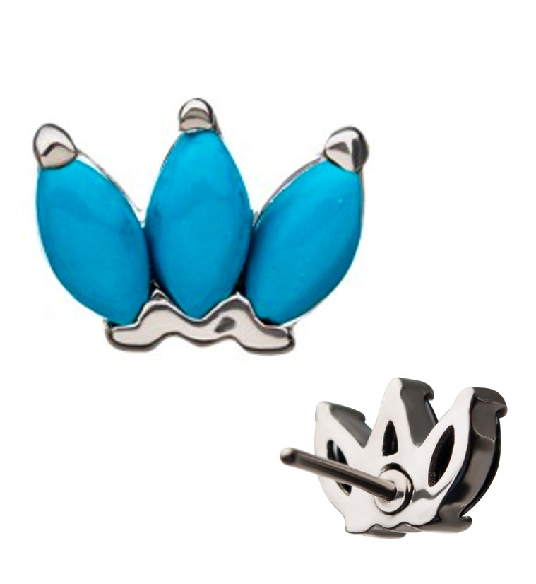 14kt White Gold Turquoise Stone Lotus Threadless Top