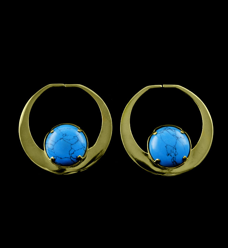 Turquoise Howlite & Brass Plug Hoops