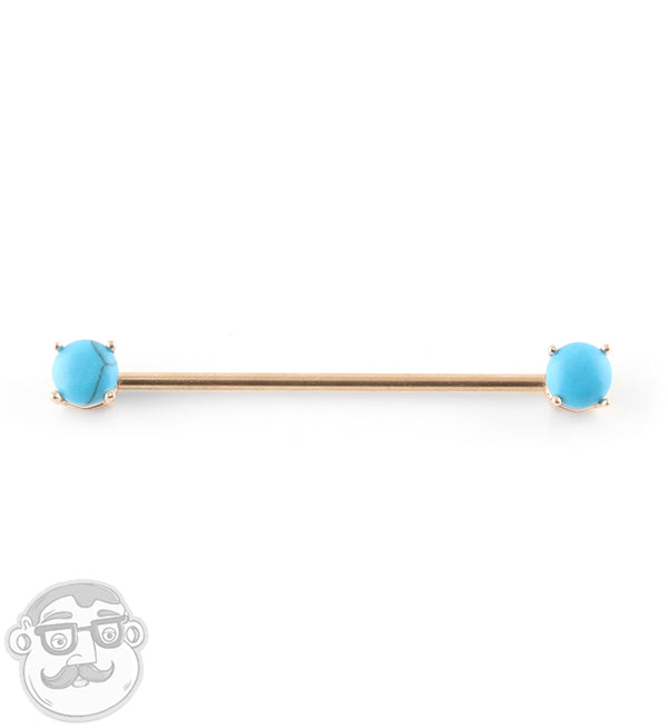 14G Rose Gold PVD Double Howlite Turquoise Stone Industrial Barbell